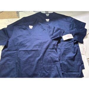 Barco Essentials Scrub Top 2XL Navy V-Neck Plus Size Medical 3 Pack NWT